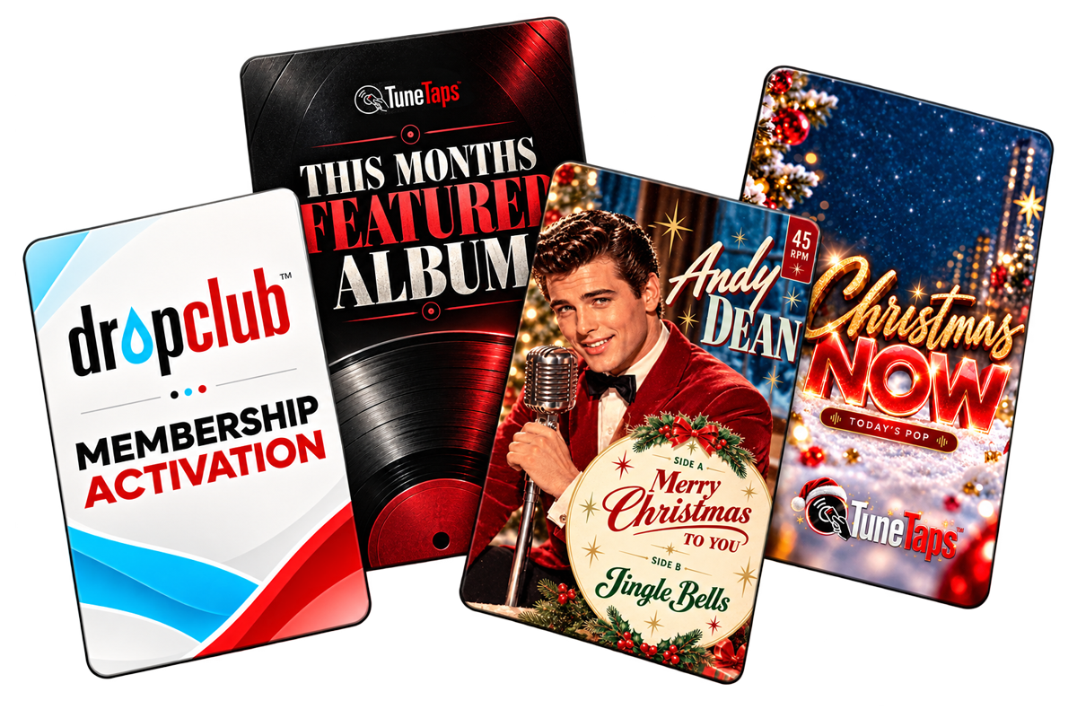 DropClub membership activation card, featured album, and collectible music cards